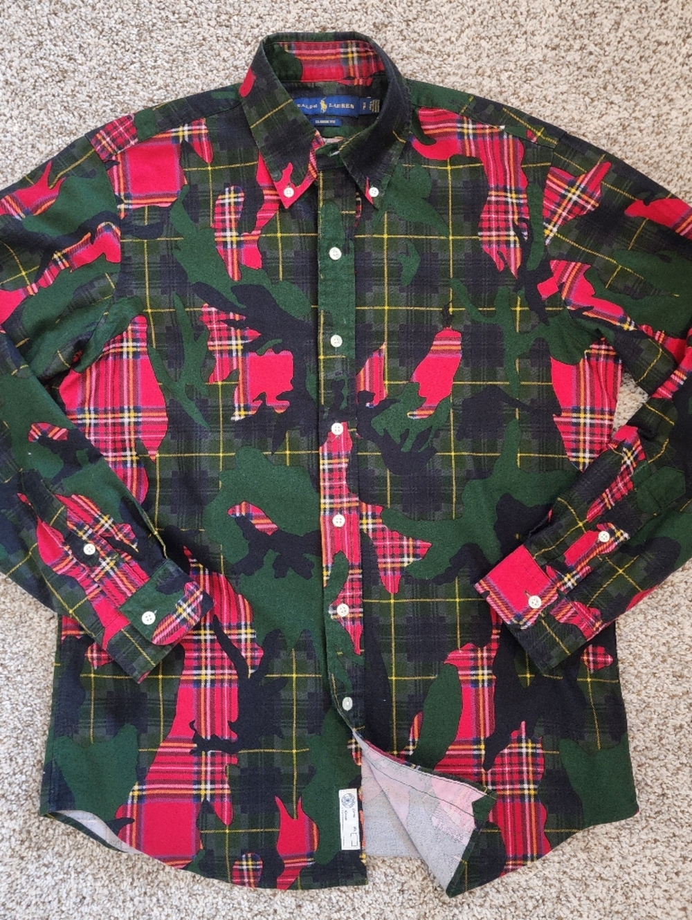 Polo Ralph Lauren Men's Classic Fit Oxford Stuart Camo & Plaid Patchwork Shirt
